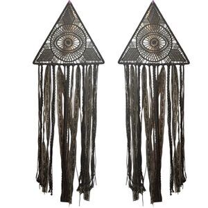 Wall Hanging – Set of 2 Boho Triangle Eye Macramé Panels in Black Lace